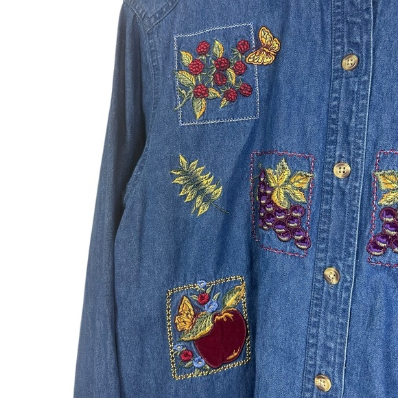 Vintage Bobbie Brooks Denim Embroidered Button Down | Butterfly | Art To Wear |L - Picture 1 of 4